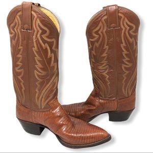 Justin Brown Leather & Lizard Skin Size 7 1/2 B